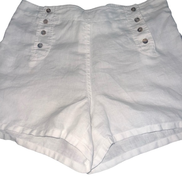 Biton Key West Linen Sailor Shorts Front Button High Waist in Ivory Size 6 - Picture 7 of 9